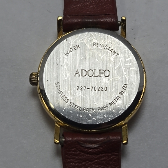 Womens Adolfo Watch Day Date Gold Brown Croc Band New Battery 227-70220 French - Picture 11 of 11